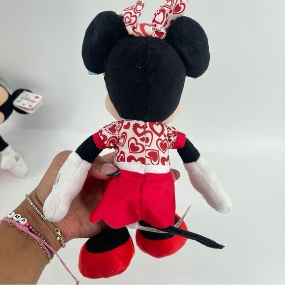 Disney Mickey and Minnie Mouse Red White Hearts Valentine 10” Bean Plush Set - Picture 8 of 15